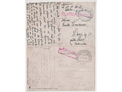 1919, 2 ks pohlednic čs. polní pošty + poštovny Slabce