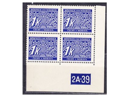 1K modrá, roh. 4blok s DČ 2A-39 varianta Py, Nr.DL9, **
