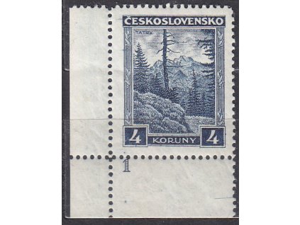 1929, 4Kč Vysoké Tatry, rohový kus s DČ1, Nr.255, * po nálepce, ilustrační foto