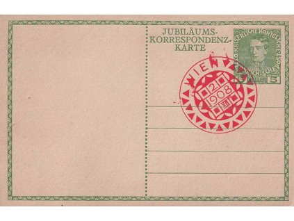 1908, Wien 2.12.1908, celinová pohlednice 5 H Franc Josef