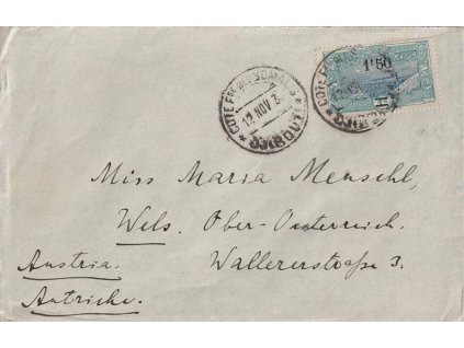 Džibuti, 1930, DR Djibouti, dopis zaslaný do Rakouska