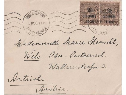 1933, DR Monako, dopis zaslaný do Rakouska, hezké