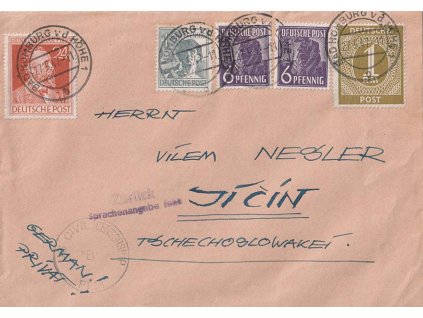 Sovětská zóna, 1946, DR Bad Homburg, dopis zaslaný do ČSR