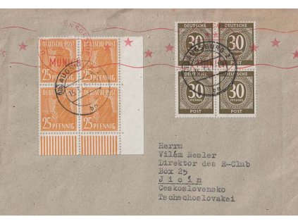 Sovětská zóna, 1947, DR Augsburg, dopis zaslaný do ČSR