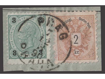 1890, 3+2 Kr smíšená frankatura, DR Prag, výstřižek