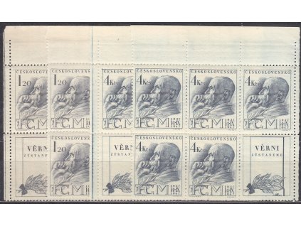 1947, 1.20-4Kčs TGM, L+P horní roh. 6bloky, Nr.458-59, **