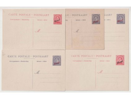 1923, 5 kusů celinových pohlednic 15 a 30C s přetisky