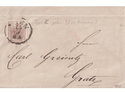 1858, DR Wien, zasláno do Gratzu, stopy poštovního provozu