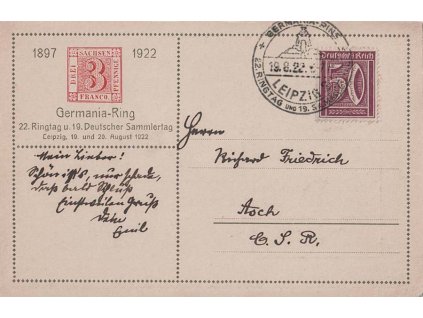 1922, Leipzig, Germania-Ring, výstavní pohlednice, prošlé