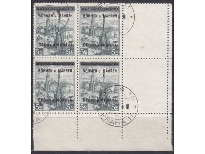 1939, 5Kč Olomouc, pravý dolní rohový 6blok s kupony, Nr.18, razítkované