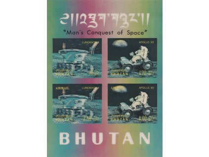 Bhutan, 1971, plastikový aršík Kosmos, Nr.Bl.46, (*) , skvrnky