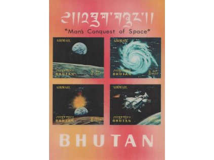 Bhutan, 1970, plastikový aršík Kosmos, Nr.Bl.43, (*) , skvrnky