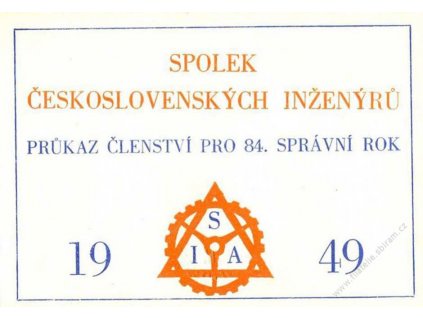 Spolek čs. inženýrů, 1949, kartičková průkazka