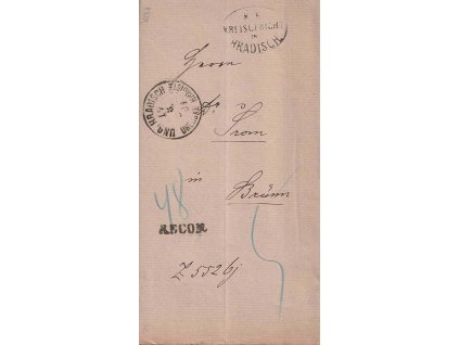 Uherské Hradiště, R-úřední dopis zaslaný 1881 do Brna