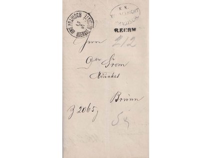 Uherské Hradiště, R-úřední dopis zaslaný 1881 do Brna