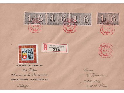 1943, DR Geneve, Výstava známek, R-dopis, prošlé