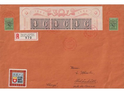 1943, DR Geneve, Výstava známek, R-dopis, prošlé