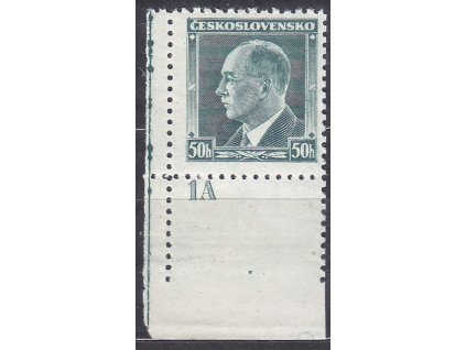 1937, 50h Beneš, roh. kus s DČ 1A s částí kroužku na okraji, Nr.314, **