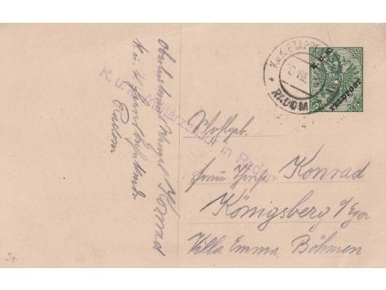 Radom, 1916, dopisnice 5 H zaslaná do Čech, lehká omačkání