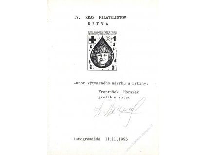 Horniak, podpis na pamětním lístku z roku 1995