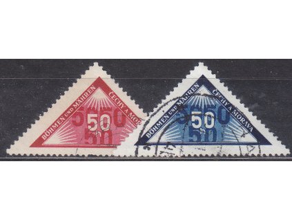BuM 1939, 50h modrá a červená Doruční, Nr.DR1-2, razítkované, ilustrační foto