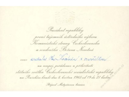 Pozvánka presidenta republiky na recepci, 1965