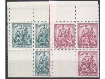 1937, 50h-1Kč Zborov, levé horní roh. 4bloky, Nr.318-19, **