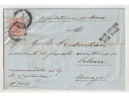 1852, skládaný dopis vyfrankovaný zn. 3 Kr Znak, TRIESTE