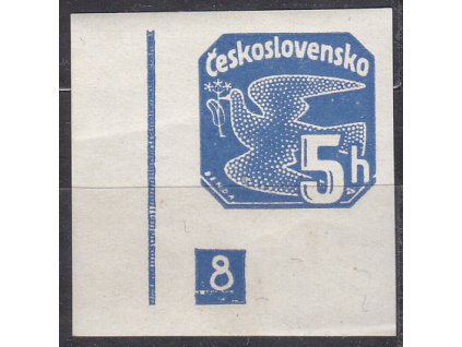 1937, 5h modrá, levý roh. kus s DČ 8 - přerušený rám, Nr.NV15, **, dvl