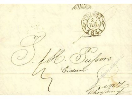 Triest, skládaný dopis z roku 1841