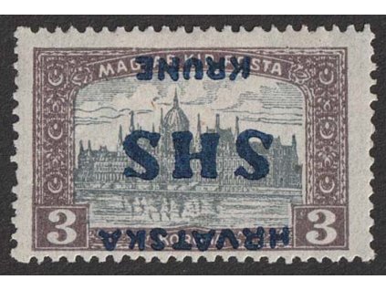 1918, 3 Kr Parlament, obrácený přetisk, MiNr.81, těžší *