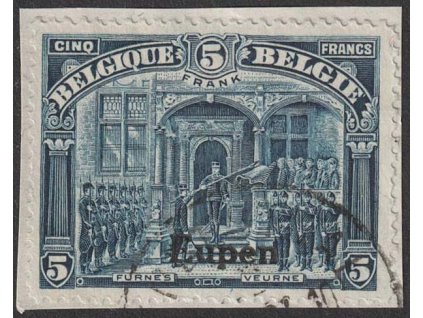 1920, Eupen, 5 Fr modrá, MiNr.13, razítkované, výstřižek
