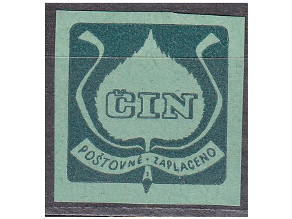 1945, novinová nálepka "ČIN", **