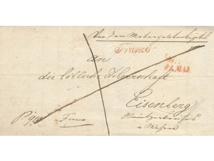 Wien + Franco, červená razítko, skládaný dopis