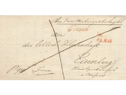 Wien + Franco, červená razítko, skládaný dopis