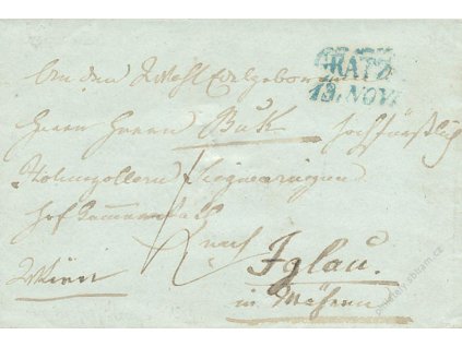 Gratz, modré razítko, skládaný dopis z roku 184?, malý formát