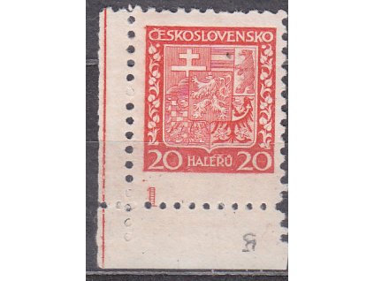 1929, 20h Znak, rohový kus s DČ 1 a posunem dolní perforace, Nr.250, * po nálepce