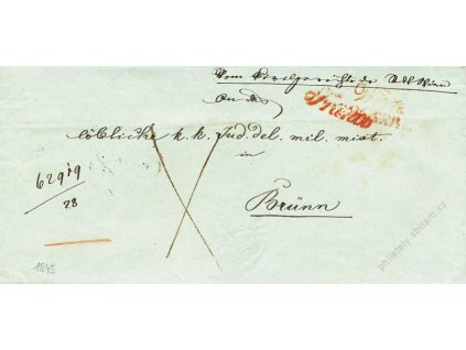 Wien + Franco, červená razítka, skládaný dopis z roku 1845