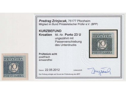 1943, 10 Kuna doplatní, nezoubkovaná!, posun podtisku, **