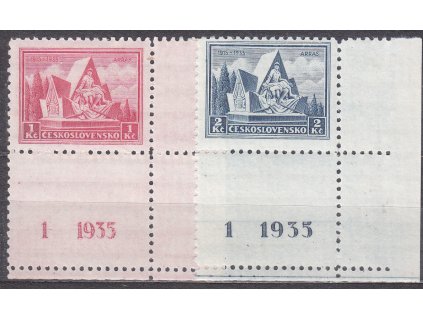 1-2Kč Arras, dolní kraj. kupony s DČ 1 1935, Nr.289-90, **