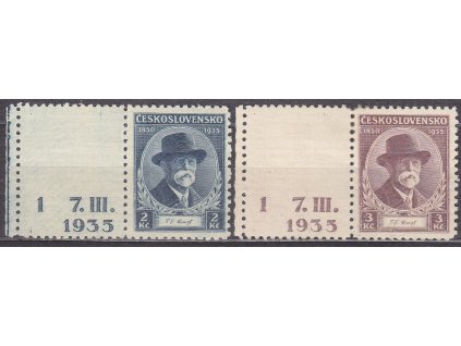 1935, 2-3Kč TGM, levé kupony s DČ 1 7.III.1935, Nr.287-8, * po nálepce