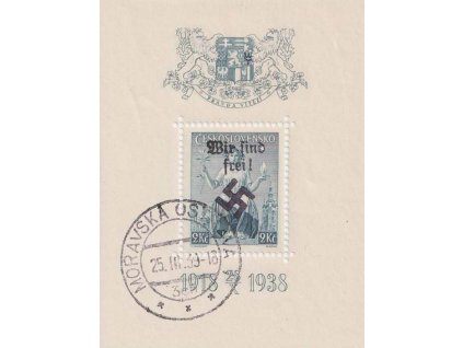 2 Kč aršík Republika, přetisk Wir sind frei!, razítkované