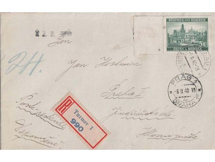 1940, DR Turnov, R-dopis zaslaný do Prahy, hledané