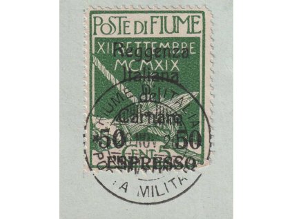 1920, Carnaro, 50C/5C zelená, MiNr.19, výstřižek, dv