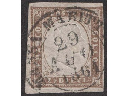 Sardinie, 1855, 10 C Emanuel, MiNr.11b, razítkované