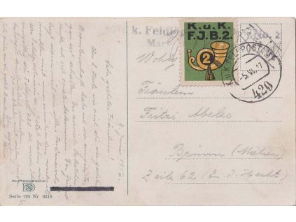 No.420, pohlednice zaslaná v roce 1917 do Brna, hezké