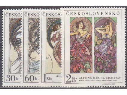 1969, 30h-2.40Kčs Mucha, série, Nr.1774-7, **