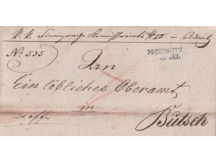 M: Budwitz, modré razítko, skládaný dopis z roku 1844