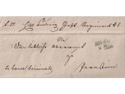 Jglau, modré razítko, skládaný dopis z roku 1846