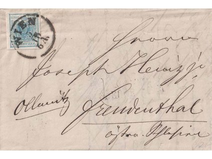 1858, DR Wien, skládaný dopis zaslaný do Freudentálu